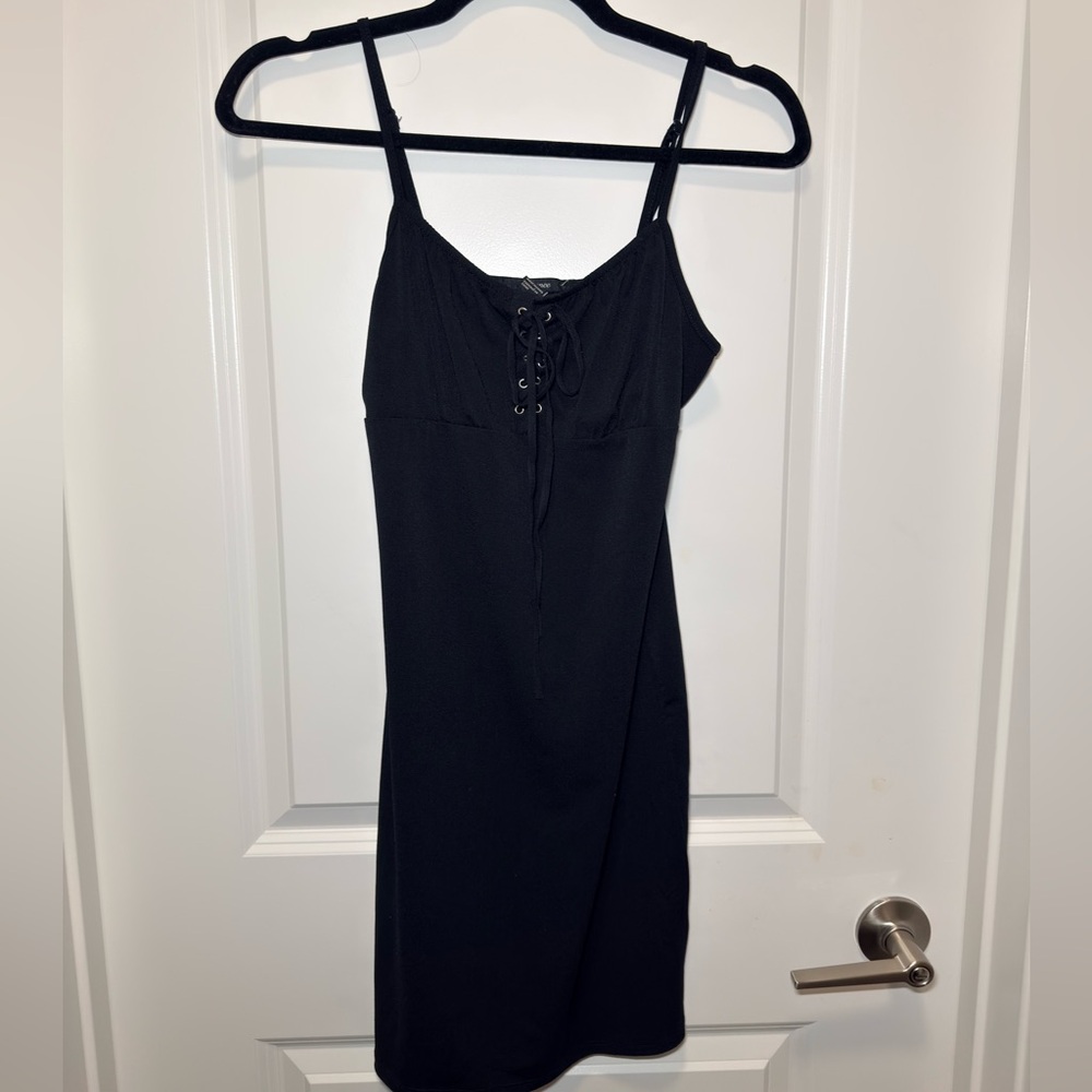 Elegant Black Lace-Up Dress